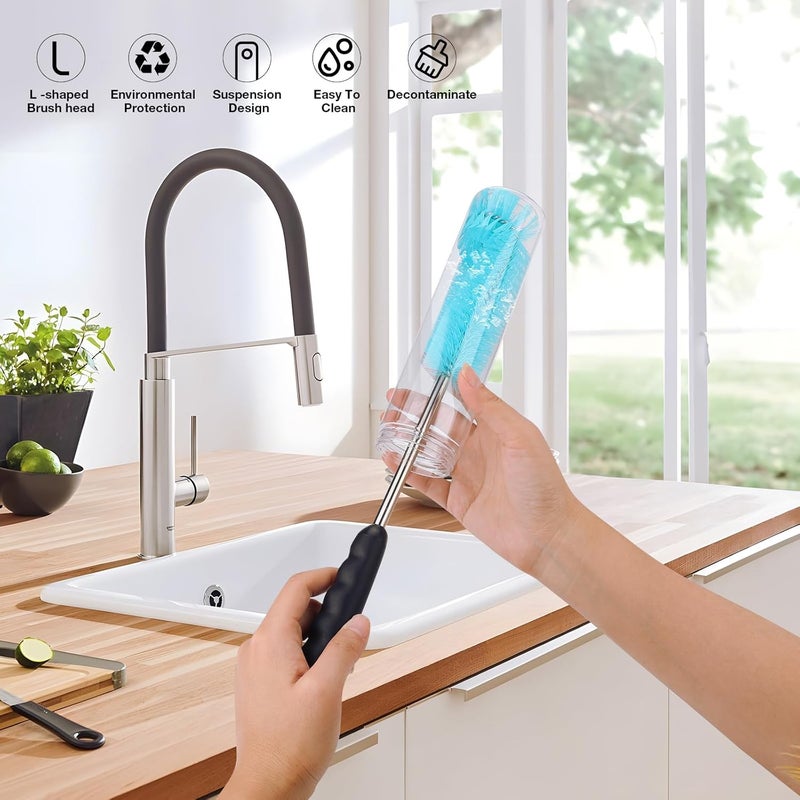 AnDock 6 Pack Bottle Brush Cleaner Set, Long Handle Stainless Steel Water Bottle Cleaner Brush for Washing Sport Bottles, Narrow Neck Bottle, Baby Bottles, Dish, Flask, Straw, Cup Cover - Image 3